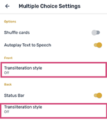 Multiple Choice Settings Transliteration