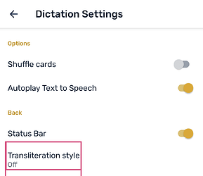 Diction Settings Transliteration