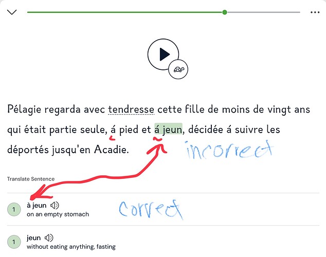 à displays as á