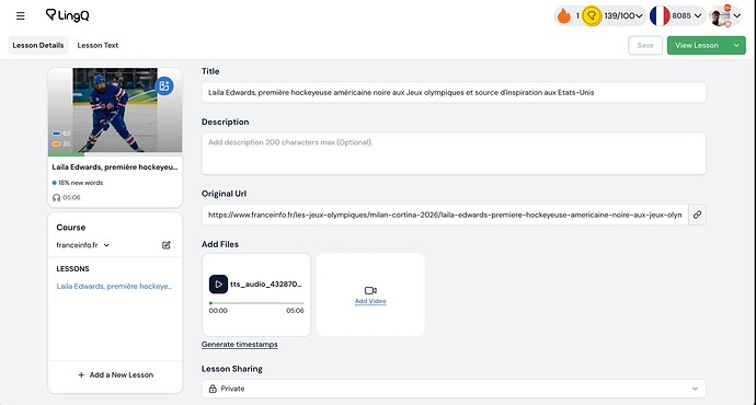 LingQ Lesson Details tab