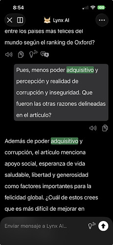 Lynx AI chat interface on mobile