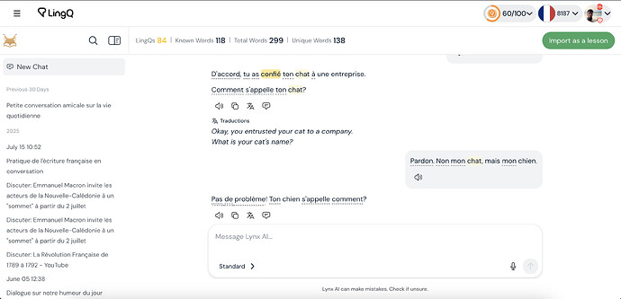 Lynx AI chat interface on web