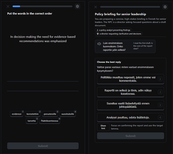 Exampless of the problem and challenge types