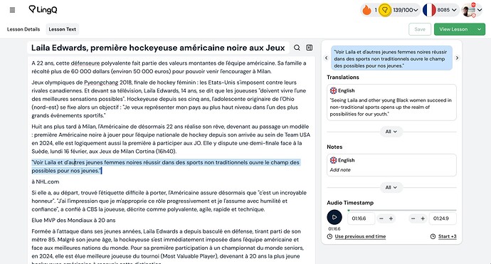 LingQ Lesson Text sentence editing and metadata